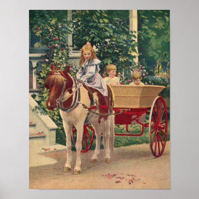 Affiche vers 1910 enfants et charrue à cheval (Devant)