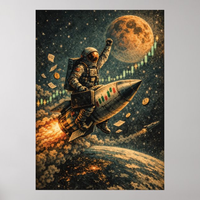 Affiche Vers la Lune - Trading Astronaute, Forex, Crypto  (Devant)