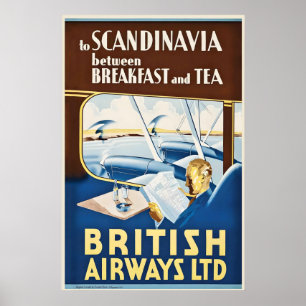 Affiche Vers la Scandinavie Norvège Suède Finlande Ski Hiv