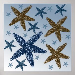 Affiche Vers le bas par les étoiles de mer de mer