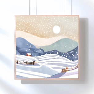 Affiche Versant enneigé Hiver à l'aquarelle