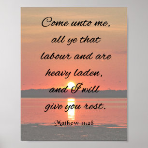 Affiche Verse de la Bible, Mathew 11:28, Viens vers moi