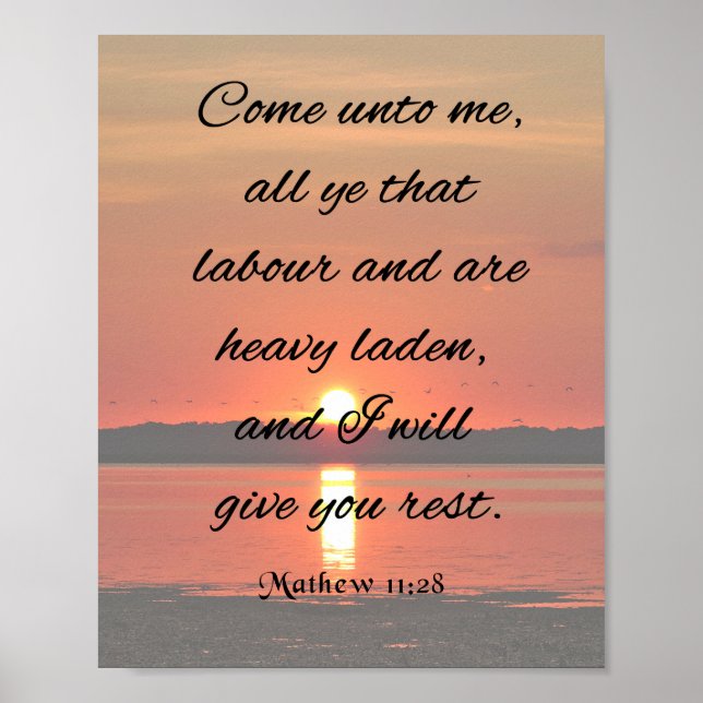 Affiche Verse de la Bible, Mathew 11:28, Viens vers moi (Devant)