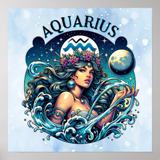 Affiche Verseau Porteuse d'Eau Belle Femme Astrologie