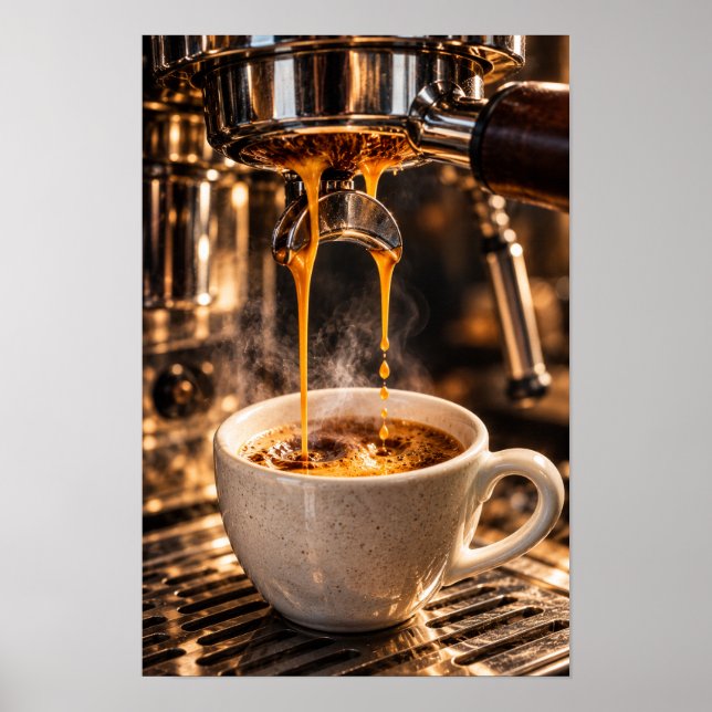 Affiche Versement d'espresso doré – Mur de machine à café  (Devant)