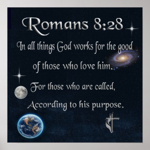 Affiche verset biblique chrétien Romains 8:28
