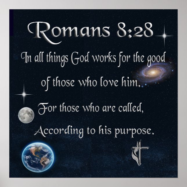 Affiche verset biblique chrétien Romains 8:28 (Devant)