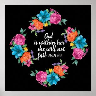 Affiche Verset biblique floral coloré Dieu est en elle