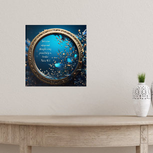 Affiche Versets de la Bible à cadre bleu et or chatoyants