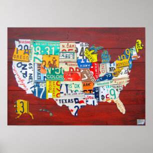 Affiche Version de rouge de la carte 2011 de plaque