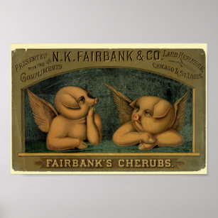 Affiche Version vintage de la cochon Cherubs de Raphael