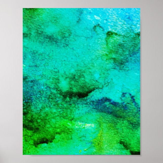 Affiche Vert abstrait Amusants Aquarelle Art Blue Aqua Min (Devant)