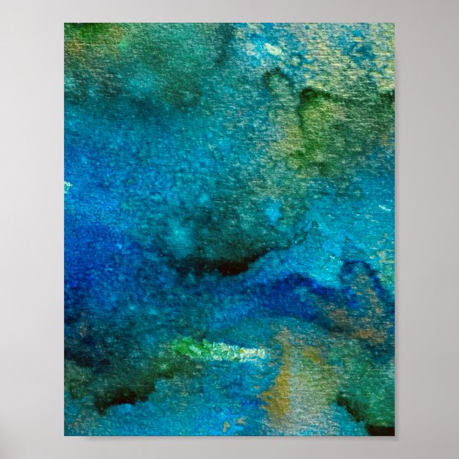Affiche Vert abstrait Fun Aquarelle Art Blue Aqua Unique (Devant)