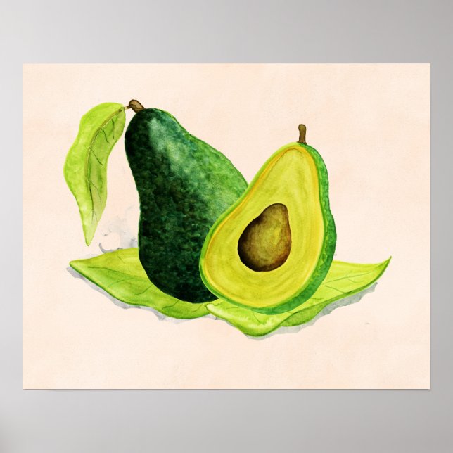 Affiche Vert Avocado Fruit à vie morte en aquarelle (Devant)