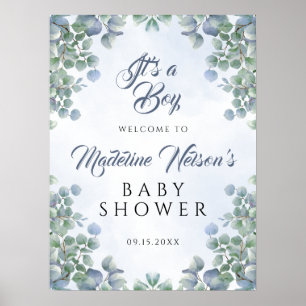 Affiche Vert Bleu C'est un Baby shower garçon Accueil