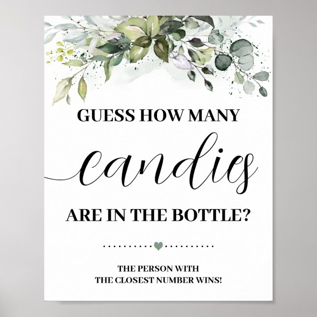 Affiche Vert Combien de bonbons signe de jeu Baby shower (Devant)