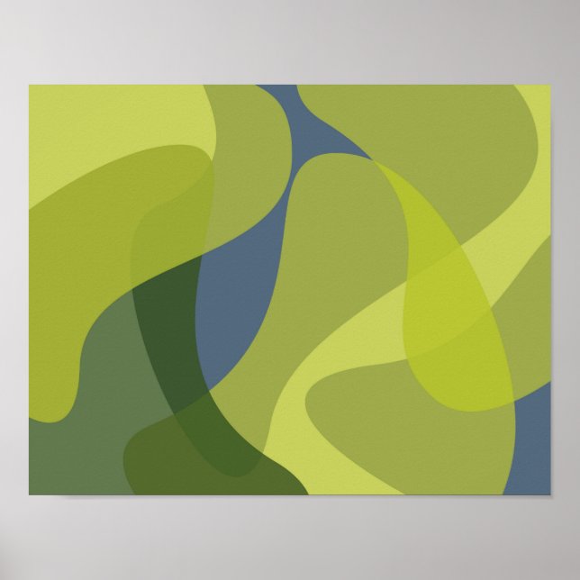 Affiche Vert, cool, tendance, formes ondulées modernes (Devant)