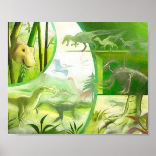 Affiche Vert émeraude de la forêt Vie de dinosaure préhist