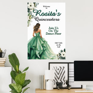 Affiche Vert émeraude espagnol 15e anniversaire Quinceaner