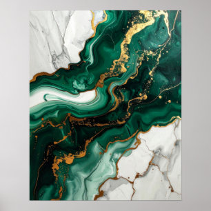 Affiche Vert émeraude et feuille d'or Marbre abstrait