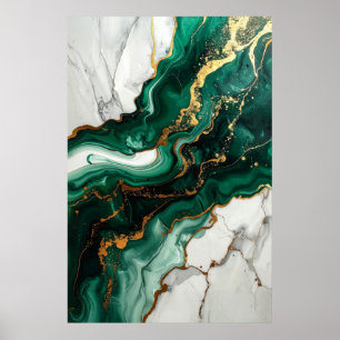 Affiche Vert émeraude et feuille d'or Marbre Abstrait