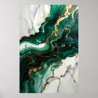 Affiche Vert émeraude et feuille d'or Marbre Abstrait