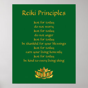 Affiche Vert et or Lotus de principes de Reiki