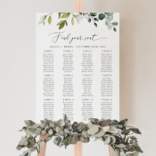 Affiche Vert, Eucalyptus Feuilles, Mariage Seating Chart
