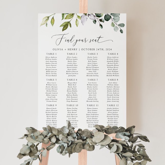 Affiche Vert, Eucalyptus Feuilles, Mariage Seating Chart (Créateur téléchargé)