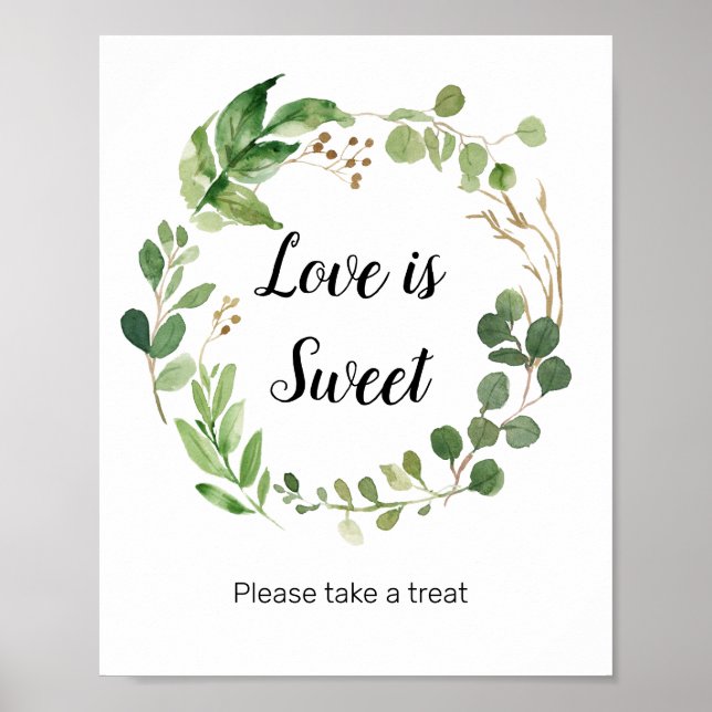 Affiche Vert floral Aquarelle L'amour est doux signe (Devant)