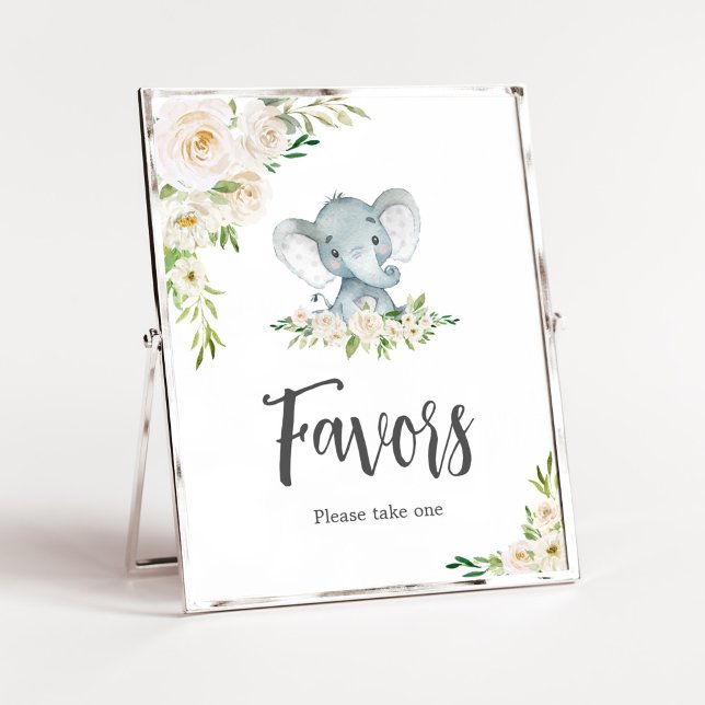 Affiche Vert Floral Blanc Eléphant Baby shower Favorisé (A Little Peanut is on the Way Baby Shower Favors Sign)