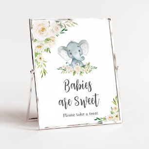 Affiche Vert Floral Blanc Eléphant Bébés sont doux
