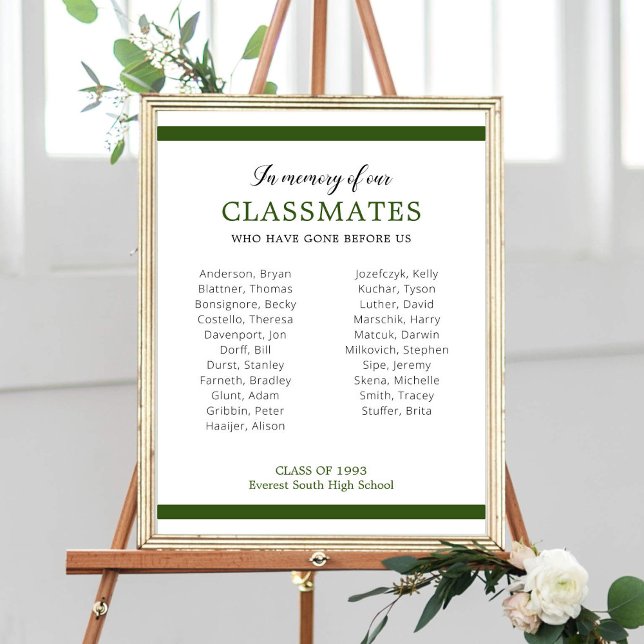 Affiche Vert foncé En Mémoire De Nos Camarades De Classe (Créateur téléchargé)