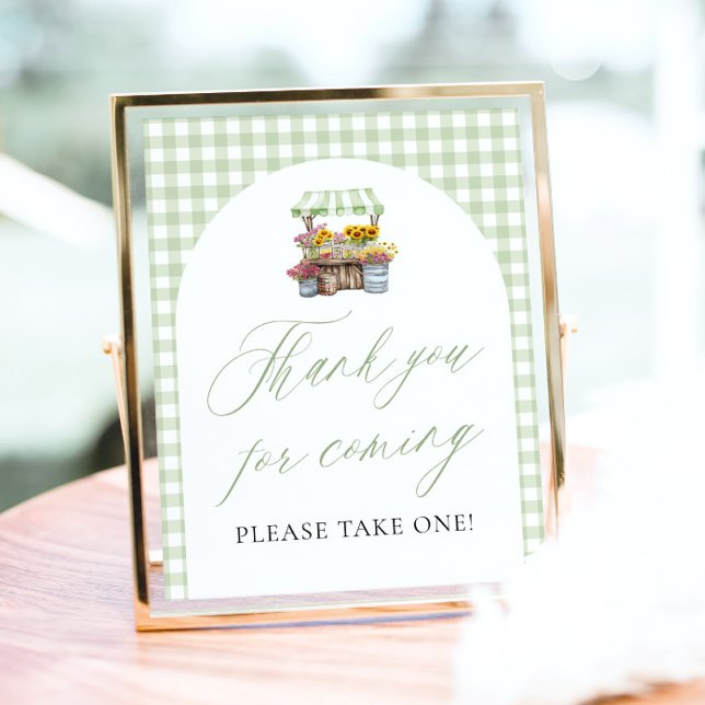 Affiche Vert frais hors du Merci du marché pour venir (Sage Green Fresh Off The Market Thank you for coming Sign)