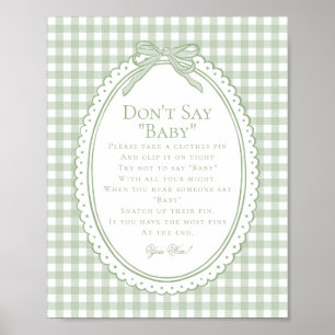 Affiche Vert Gingham Coquette Nœud Ne Dis Pas Bébé Jeu