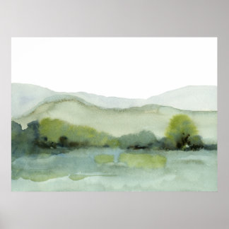 Affiche Vert Hills Paysage Aquarelle