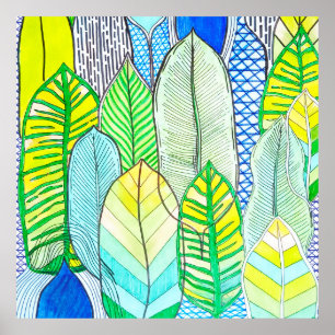 Affiche Vert Jaune mignon Moderne Tropical Boho Feuille