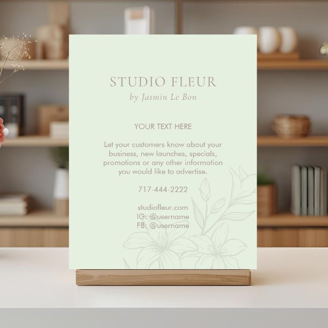 Affiche Vert menthe | Chic Floral Texte Promo (Créateur téléchargé)