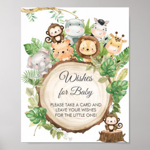Affiche Vert mignonne Jungle Animaux Voeux pour bébé Signa