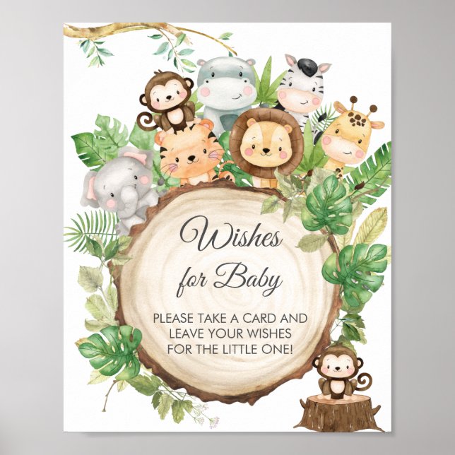 Affiche Vert mignonne Jungle Animaux Voeux pour bébé Signa (Devant)