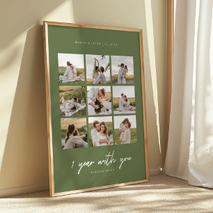 Affiche Vert olive moderne 9 photos de mariage 1re anniver