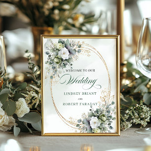 Affiche Vert Or Botanique Accueil de Mariage Vert Poussiér