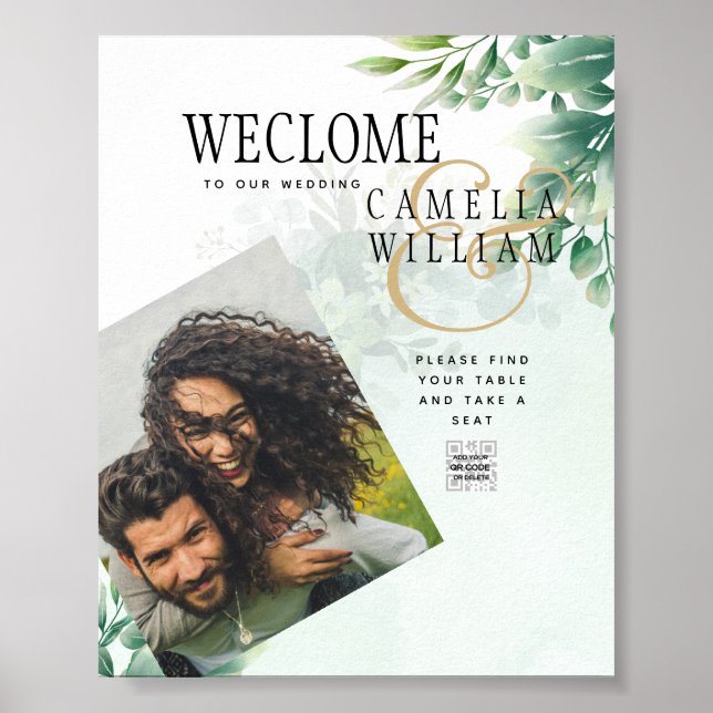 Affiche Vert Or Eucalyptus MARIAGE QR CODE Moderne (Devant)