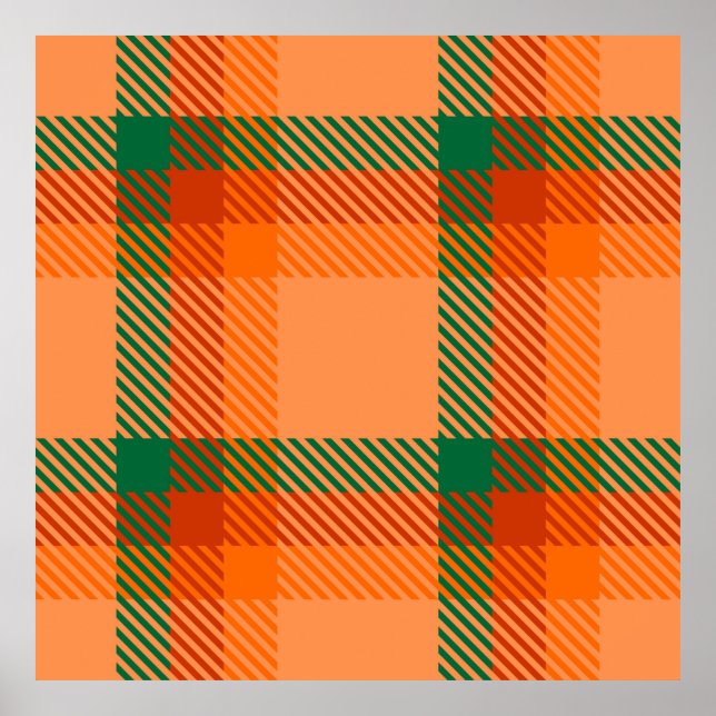 Affiche Vert, rouge, orange et beige Tartan Plaid écossais (Devant)