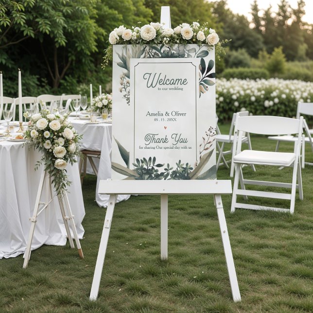 Affiche Vert sauge botanique Bienvenue de mariage (Botanical Greenery Wedding Welcome Sign | Sage Green Garden Wedding Welcome Poster)