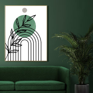 Affiche Vert Sauge Géométrique Botanique Milieu de Siècle