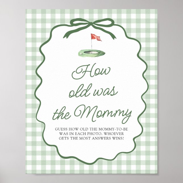 Affiche Vert sauge Gingham de golf Signe de l'âge de Maman (Devant)