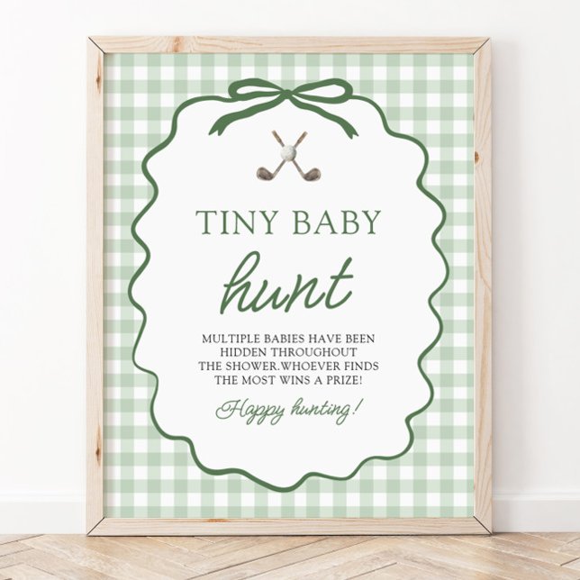 Affiche Vert Sauge Gingham Golf Bébé Tout-Petits Chasse Ba (Sage Green Gingham Golf Tiny Baby Hunt Baby Shower )