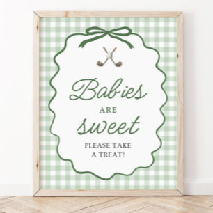 Affiche Vert sauge Gingham Nœud Bébés de golf sont un sign