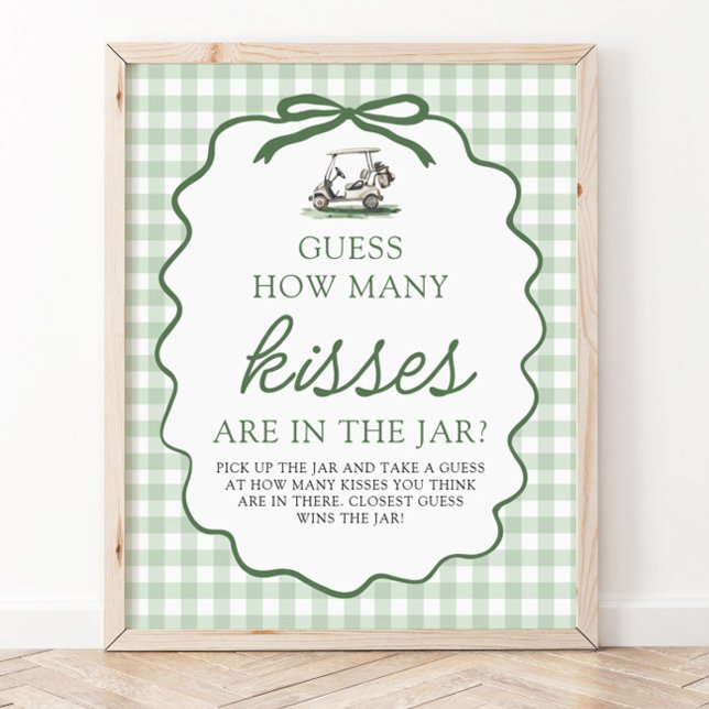 Affiche Vert Sauge Golf Devine Combien de Bisous Baby Show (Sage Green Golf Guess How Many Kisses Baby Shower Sign)